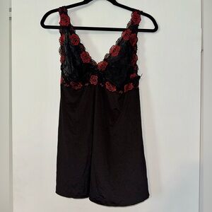 Torrid Red & Black Floral Lace & Satin Babydoll Nightie Size 1